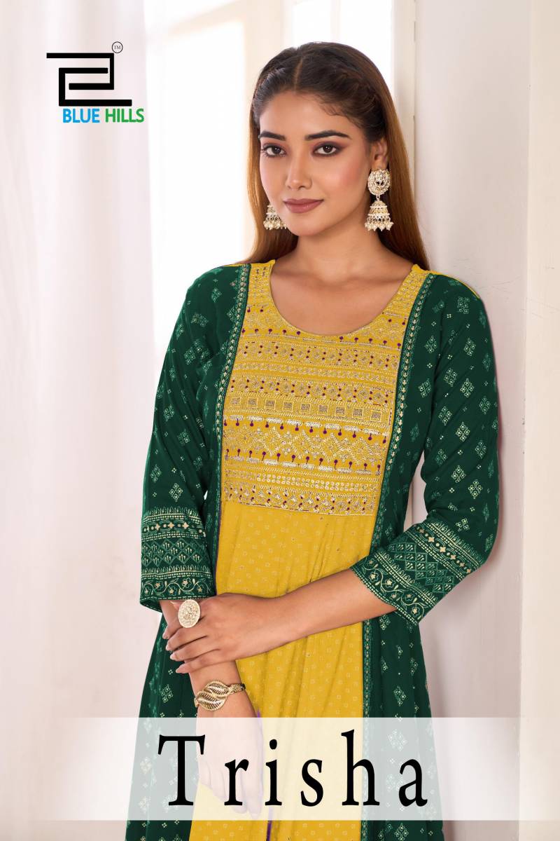 Blue Hills Trisha Rayon Anarkali Embroidery Work Kurtis Collection