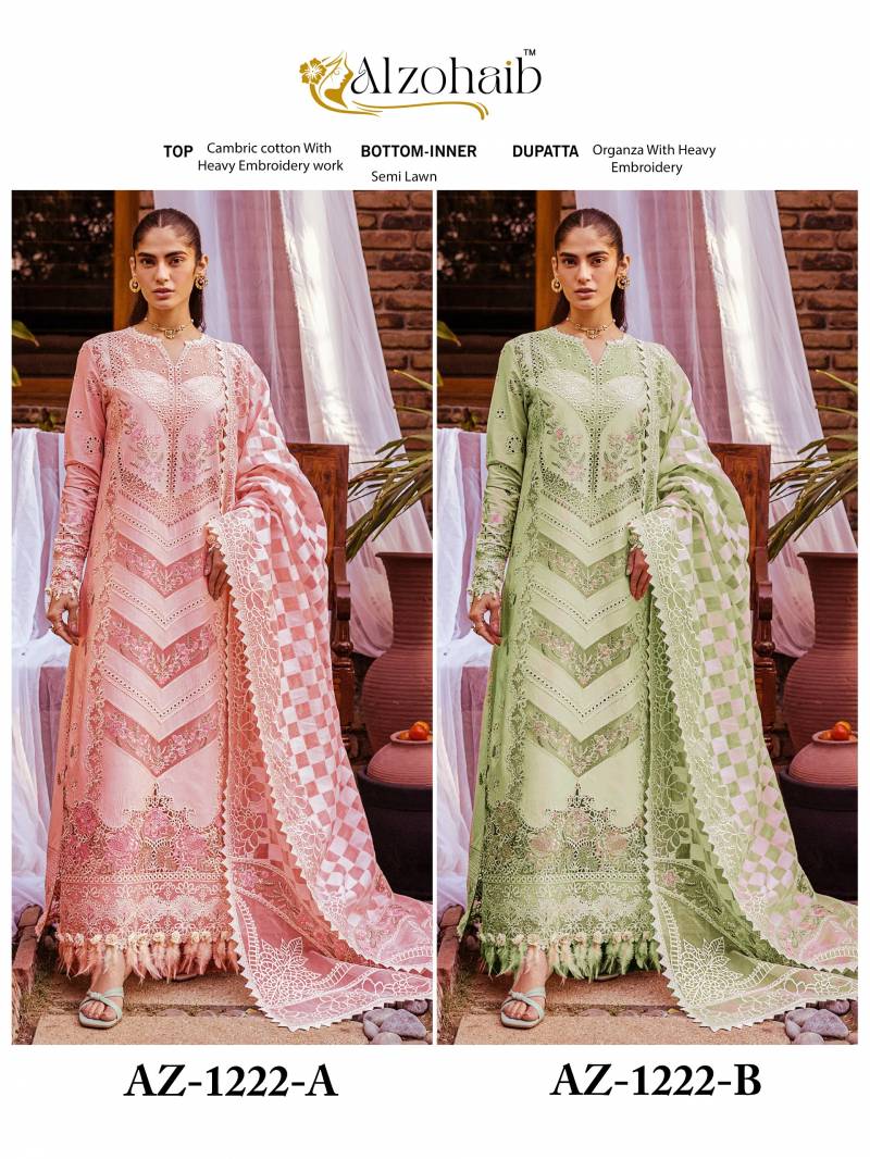 Alzohaib Az 1222 A To B Cotton Semi Lawn Pakistani Salwar Kameez