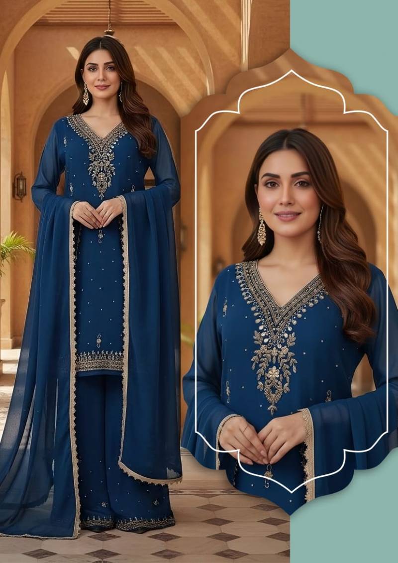 Naisha K 325 Georgette Handwork Top Bottom And Dupatta
