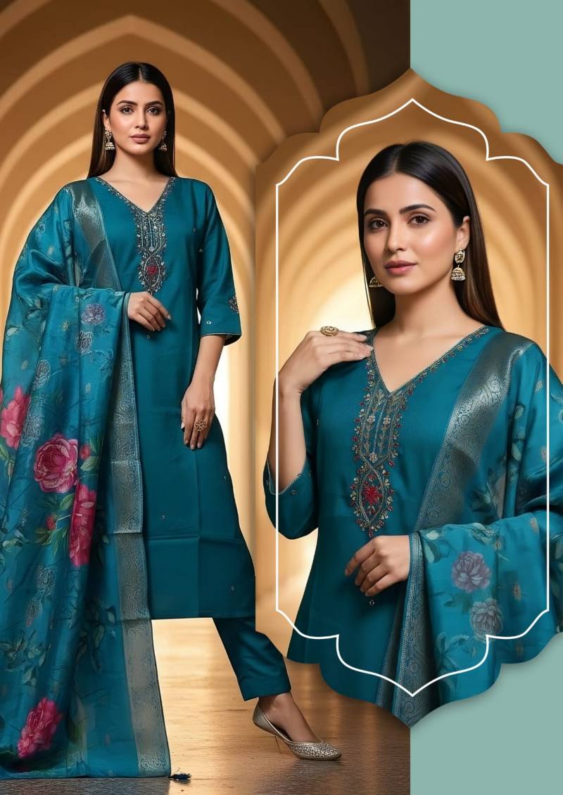 Naisha K 327 Vol 2 Silk Handwork Kurti Pant And Dupatta Collection