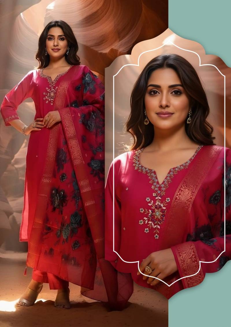 Naisha K 327 Vol 2 Silk Handwork Kurti Pant And Dupatta Collection