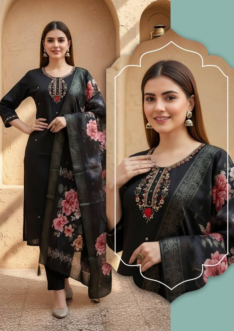Naisha K 327 Vol 2 Silk Handwork Kurti Pant And Dupatta Collection