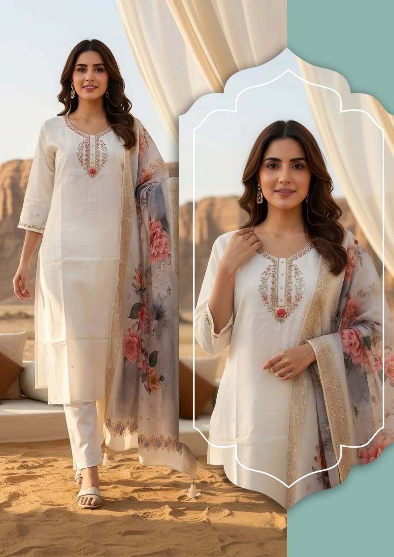 Naisha K 327 Vol 2 Silk Handwork Kurti Pant And Dupatta Collection
