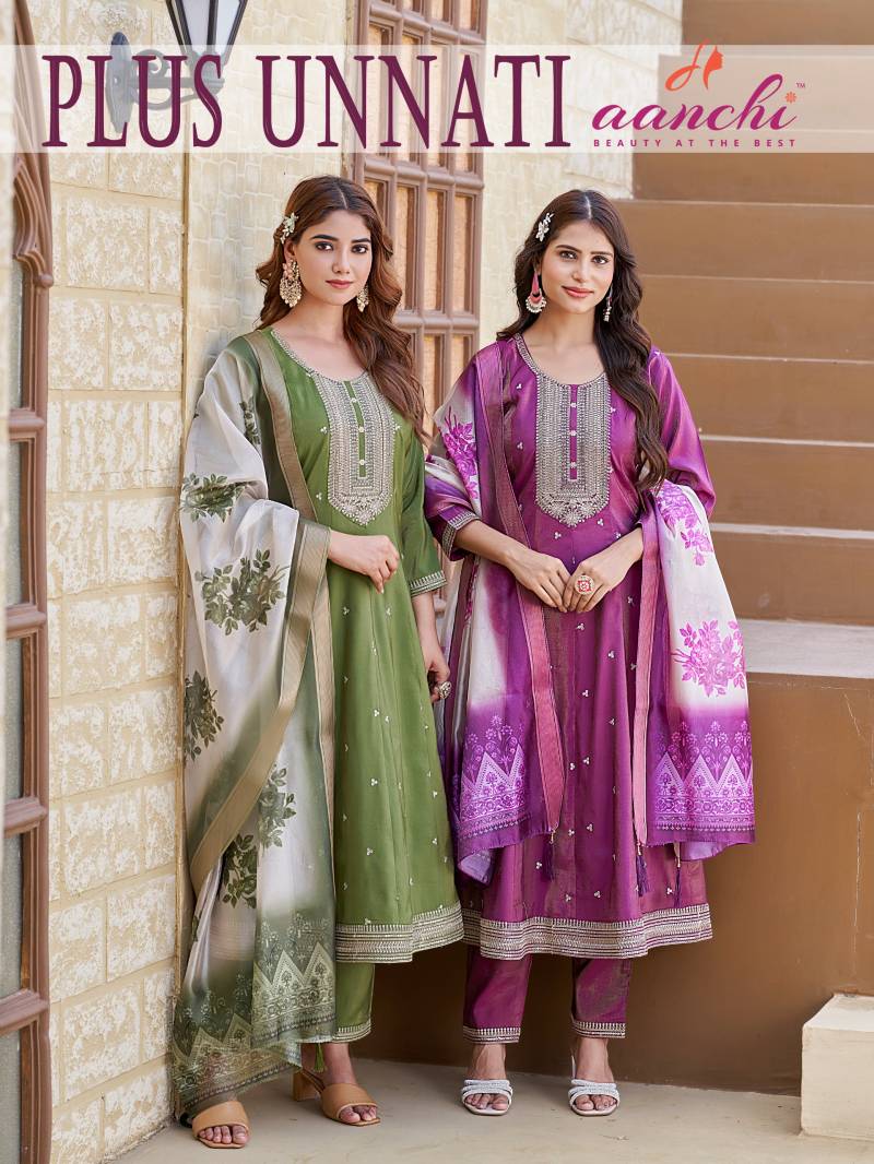 Aanchi Plus Unnati Roman Shimmer Kurti Pant And Dupatta