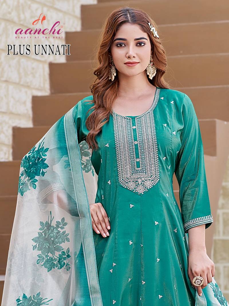 Aanchi Plus Unnati Roman Shimmer Kurti Pant And Dupatta