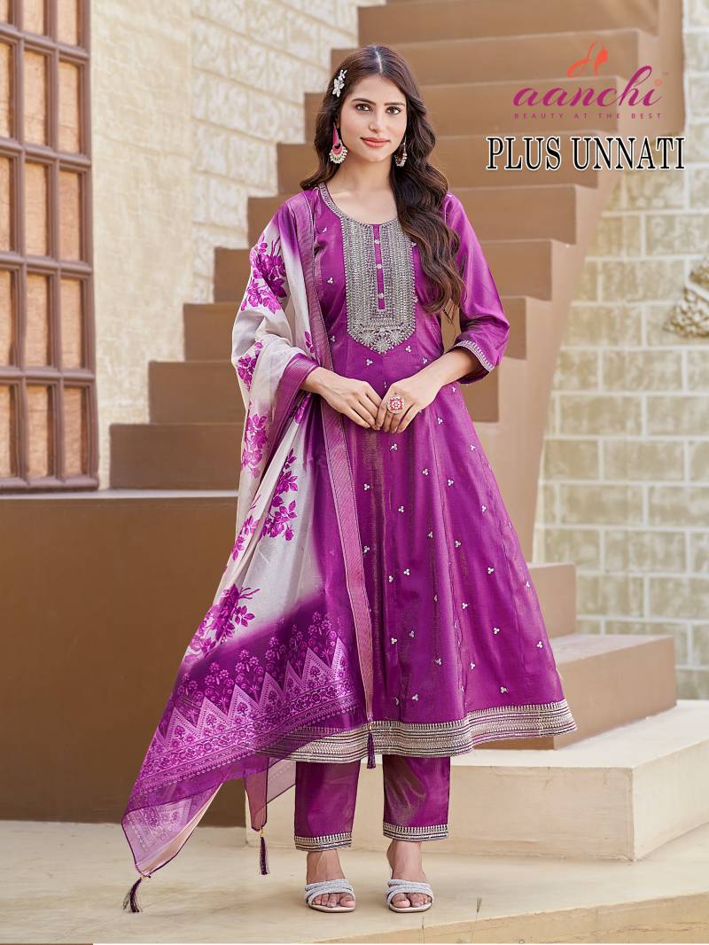 Aanchi Plus Unnati Roman Shimmer Kurti Pant And Dupatta