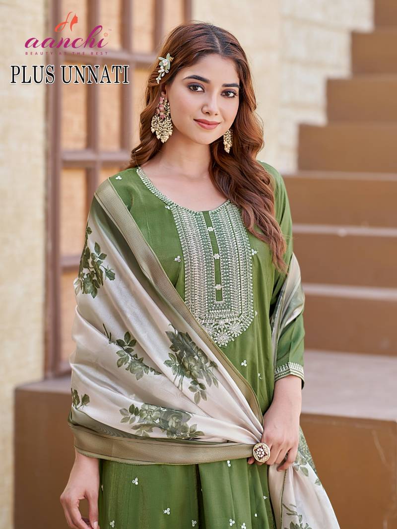 Aanchi Plus Unnati Roman Shimmer Kurti Pant And Dupatta