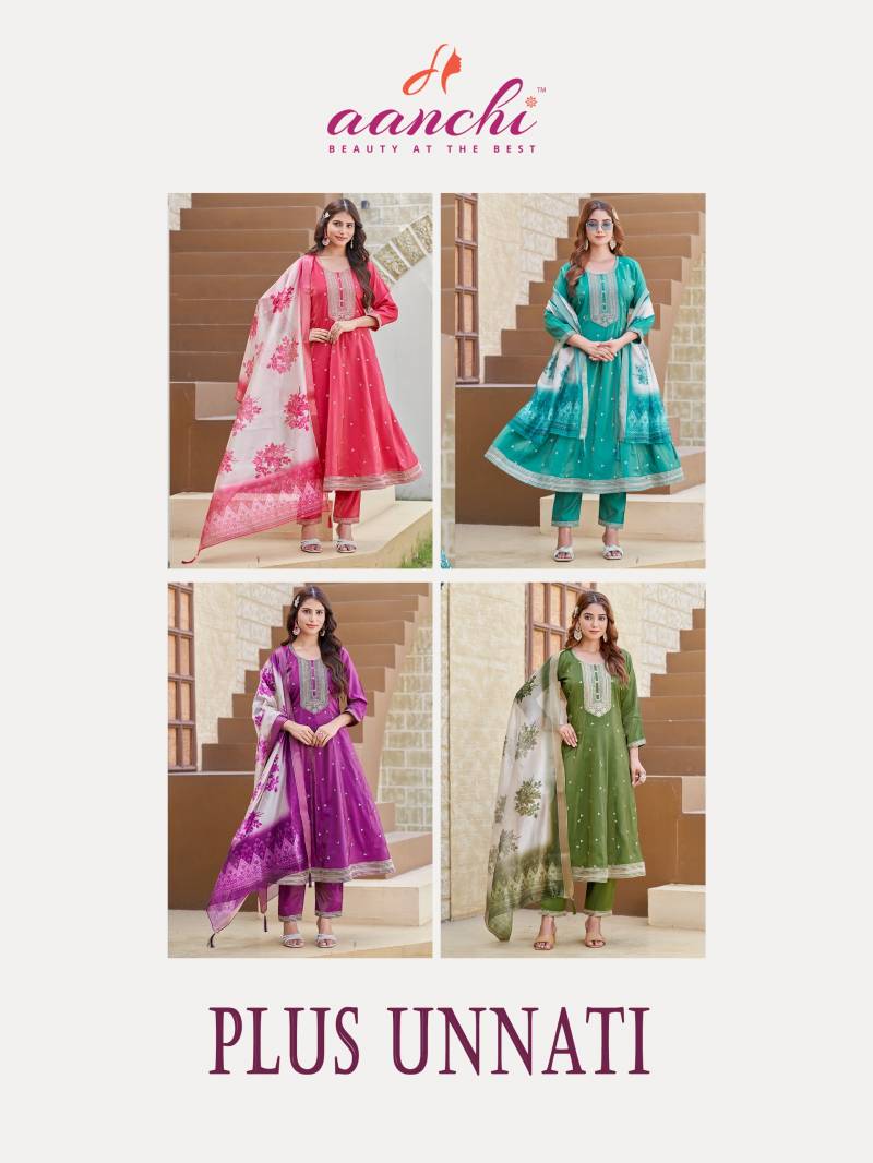 Aanchi Plus Unnati Roman Shimmer Kurti Pant And Dupatta