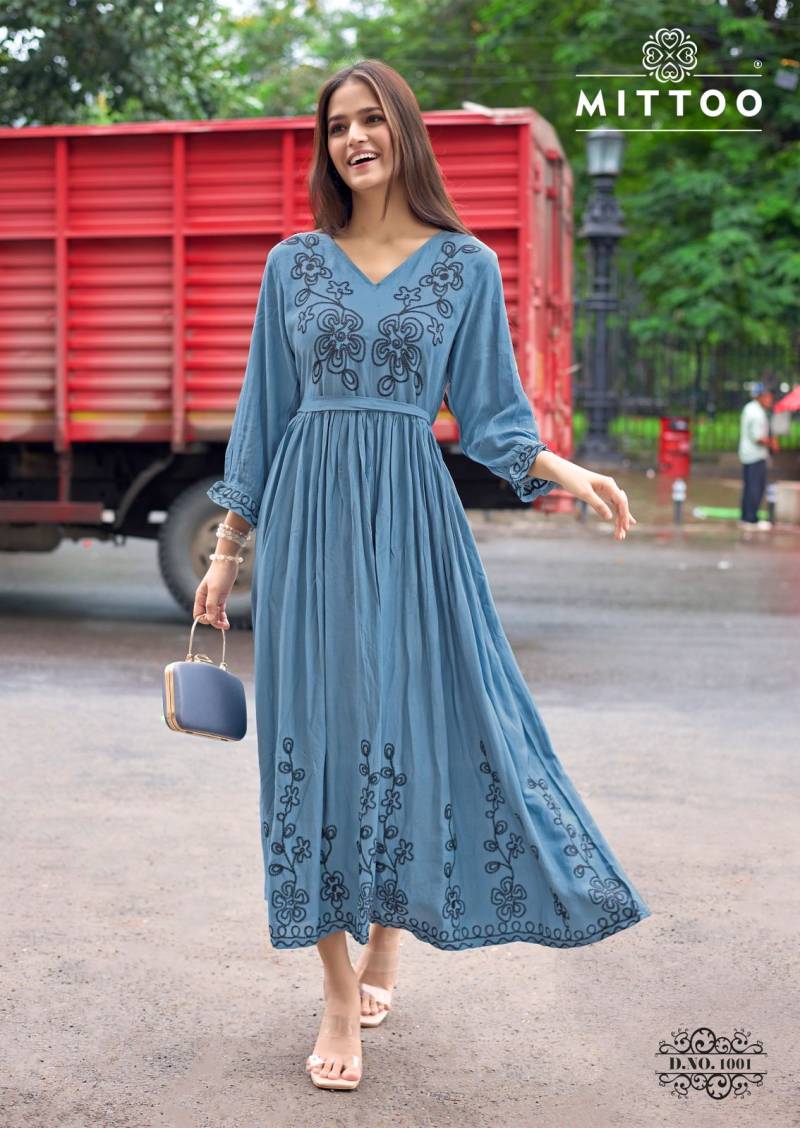 Mittoo Queen Rayon Weaving Thread Worked Kurtis Collection