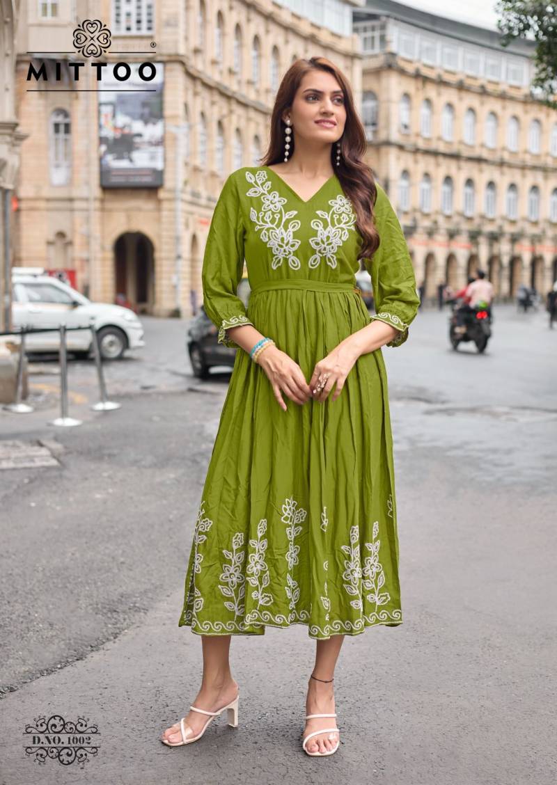Mittoo Queen Rayon Weaving Thread Worked Kurtis Collection