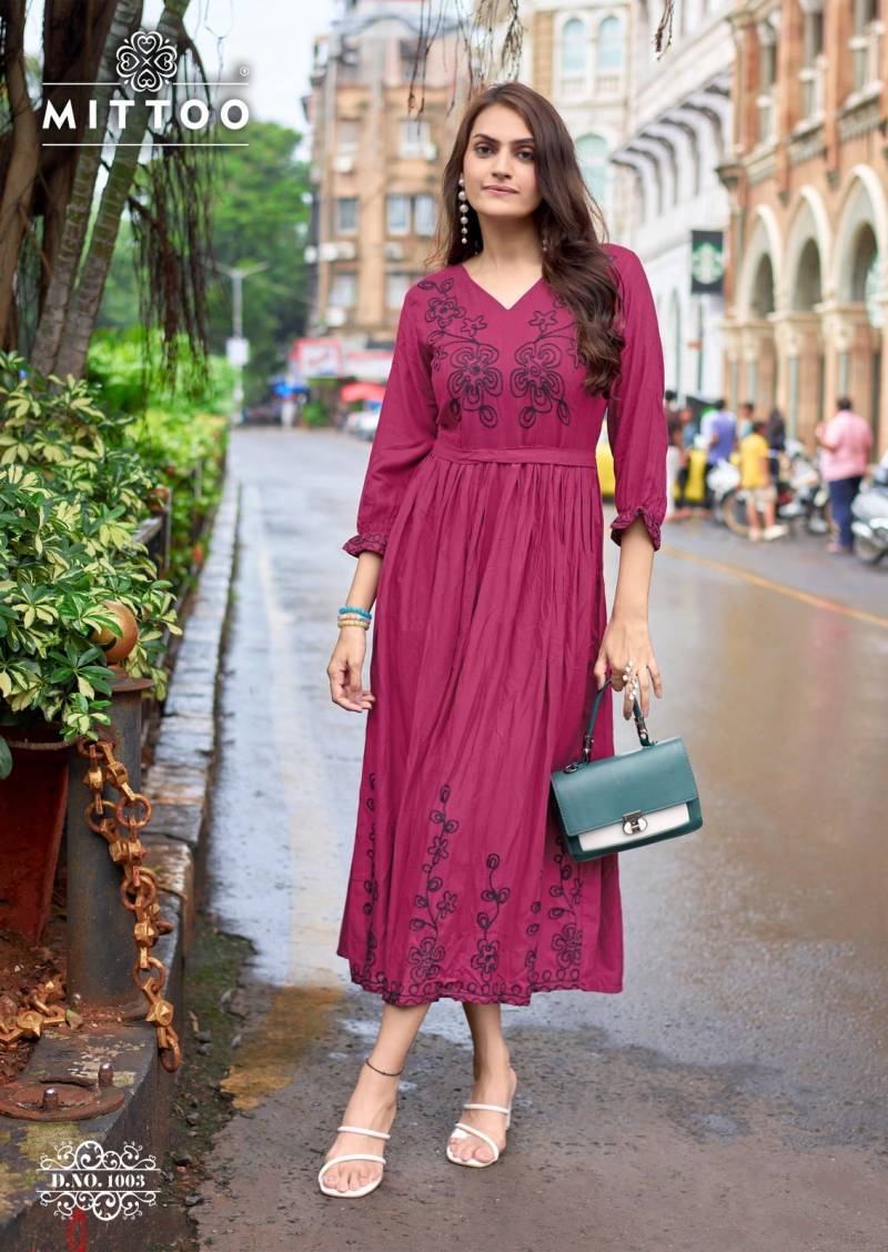 Mittoo Queen Rayon Weaving Thread Worked Kurtis Collection