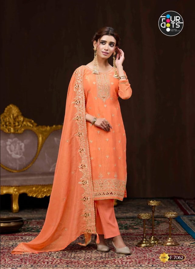 Fourdots Dali Solo Colour Gold Crush Heavy Work Dress Material