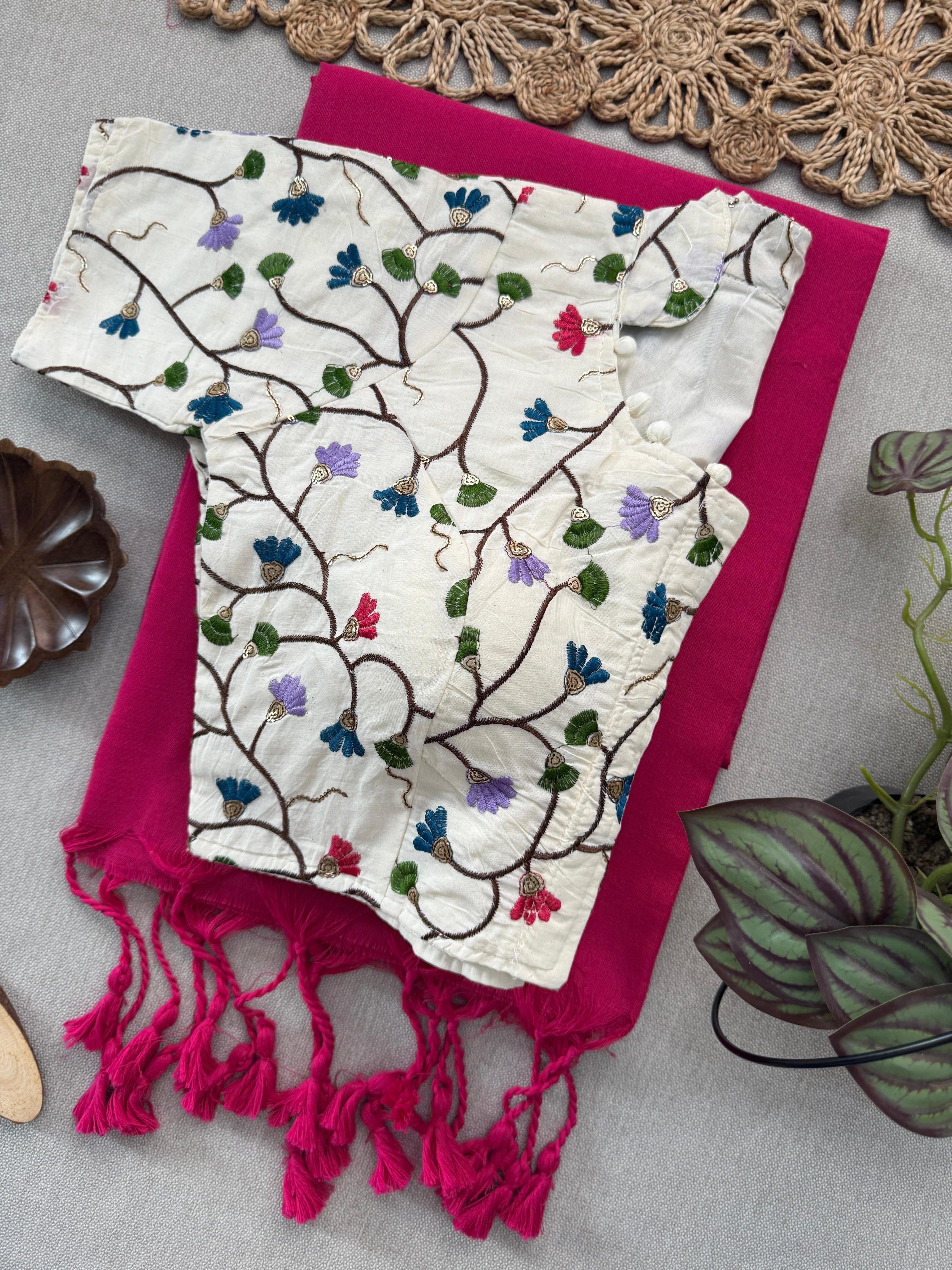 Lekha Cf 169 Khadi Cotton Plain Saree With Embroidery Readymade Blouse