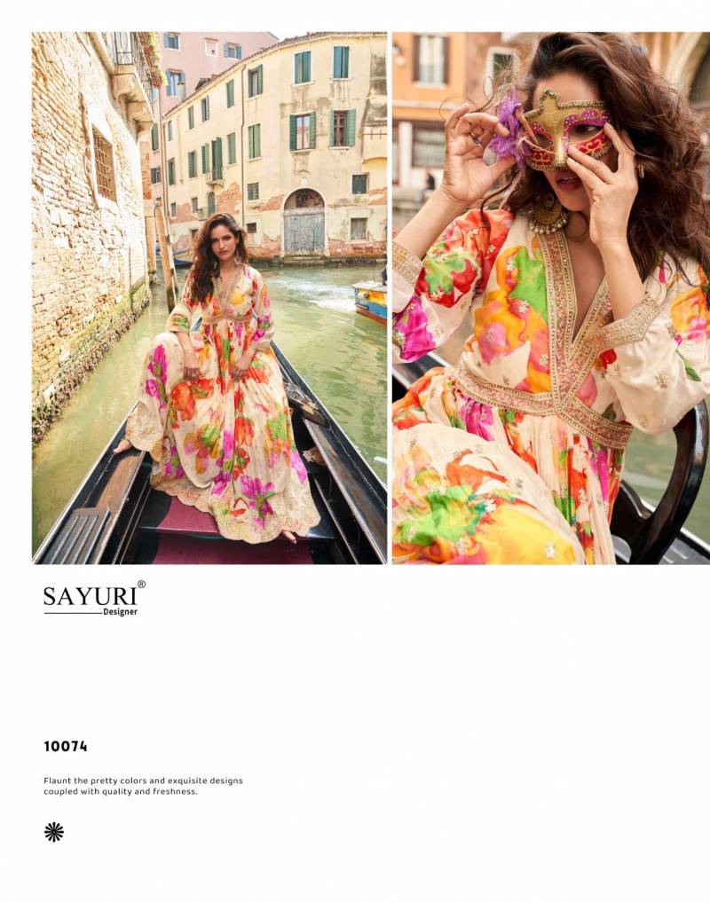 Sayuri Geet Chinon Silk Embroidered Work Designer Gown Collection