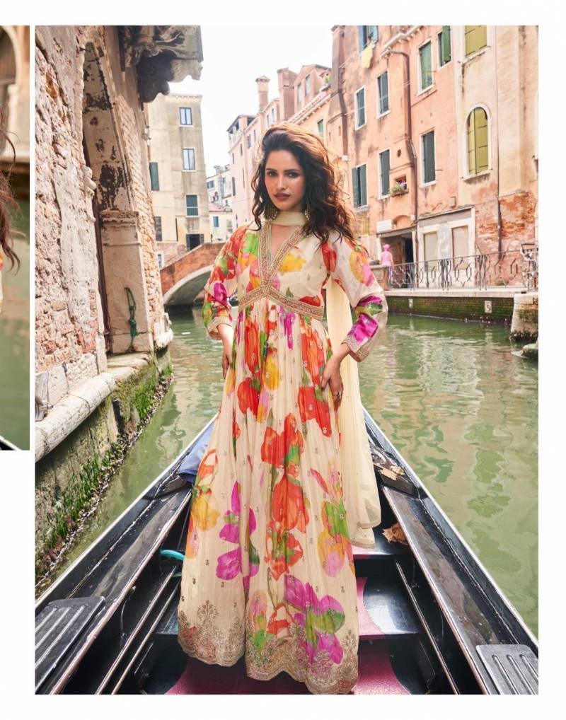 Sayuri Geet Chinon Silk Embroidered Work Designer Gown Collection