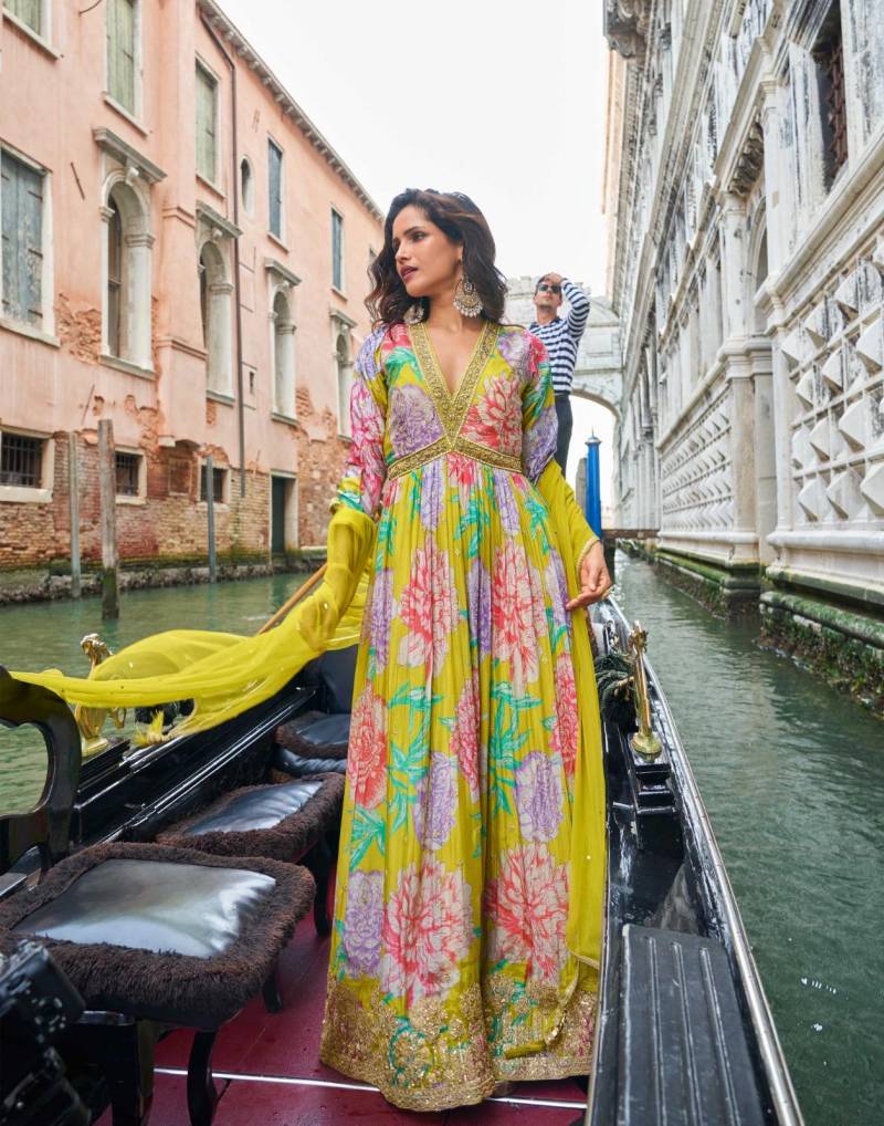 Sayuri Geet Chinon Silk Embroidered Work Designer Gown Collection