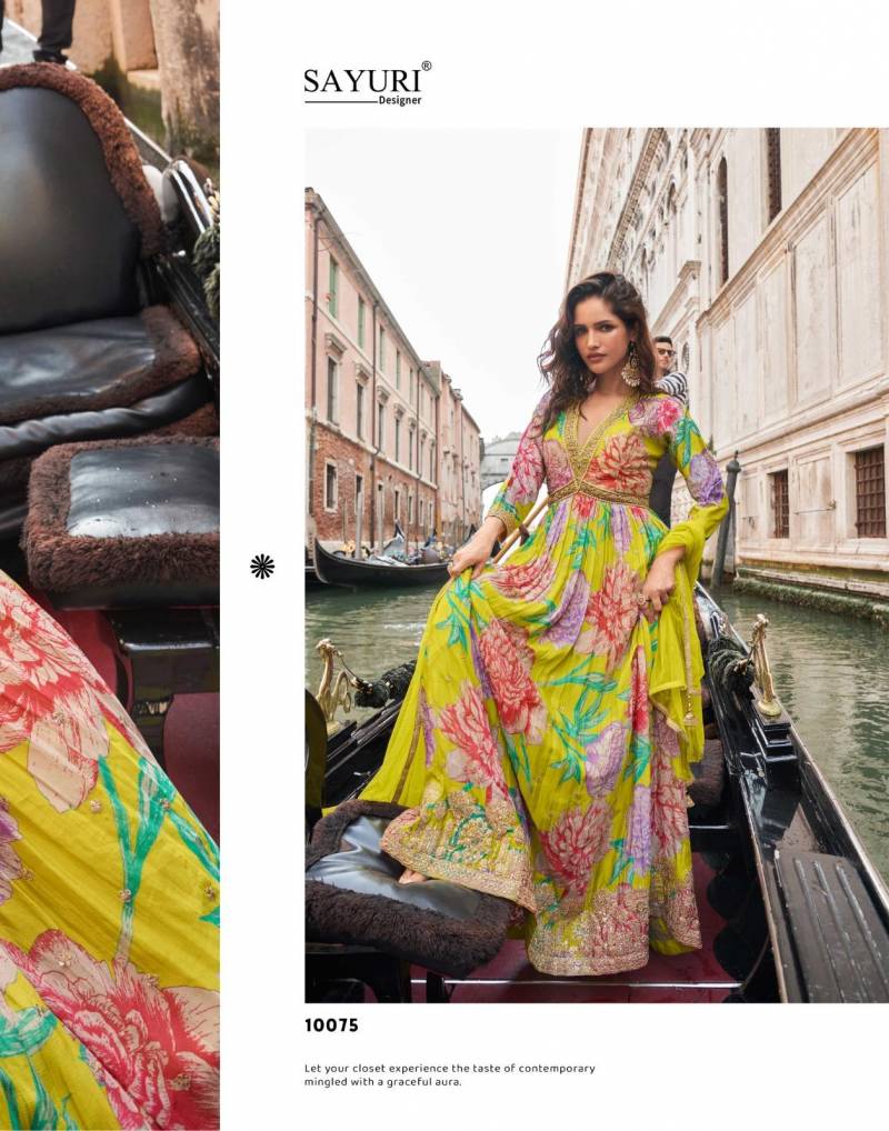 Sayuri Geet Chinon Silk Embroidered Work Designer Gown Collection