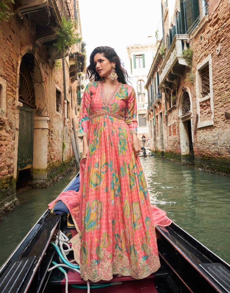 Sayuri Geet Chinon Silk Embroidered Work Designer Gown Collection