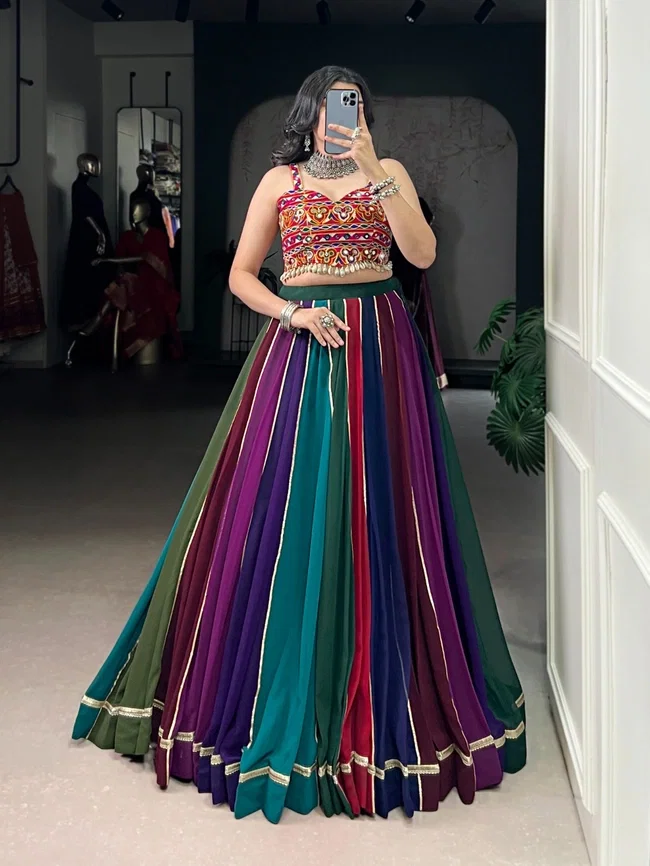 Lekha Nk jumkhi Georgette with mirror Gamthi work Navratri Collection