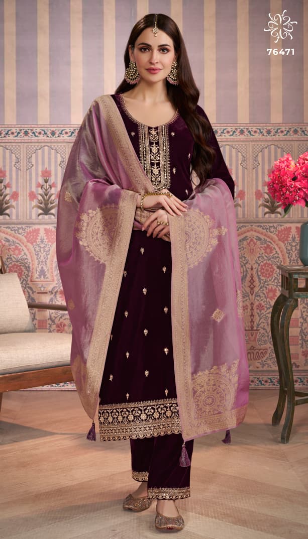 Vinay Kuleesh Kaveri Velvet Embroidered Work Salwar Kameez Suits