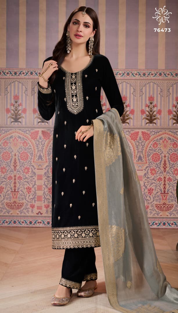 Vinay Kuleesh Kaveri Velvet Embroidered Work Salwar Kameez Suits