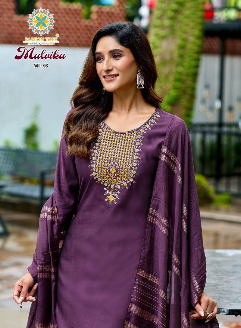 Malvika Vol 3 By Passion Tree Vetican Plain Straight Kurti Pant And Dupatta