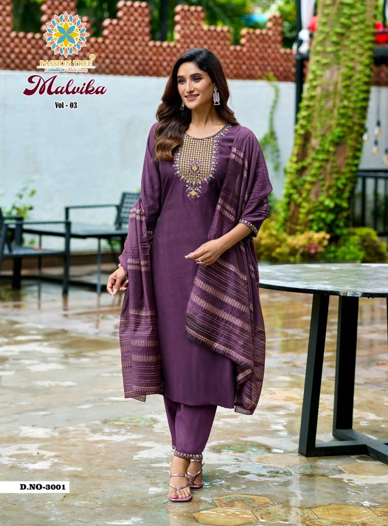 Malvika Vol 3 By Passion Tree Vetican Plain Straight Kurti Pant And Dupatta