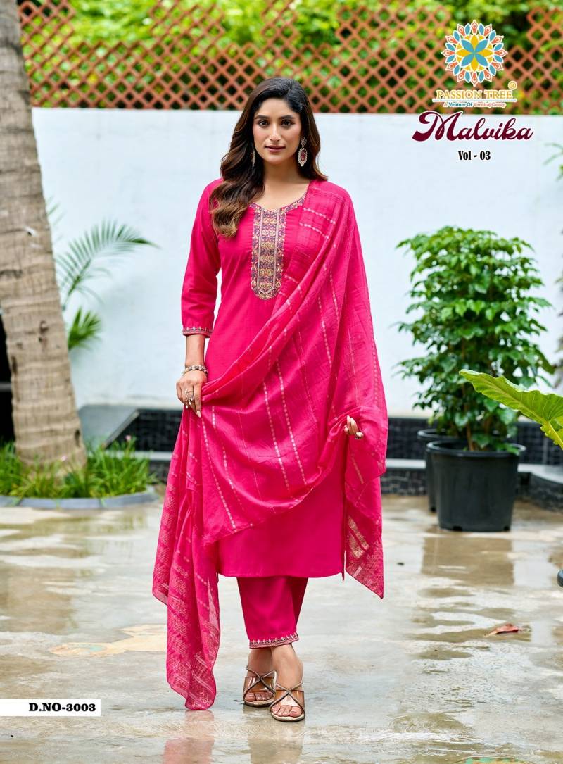 Malvika Vol 3 By Passion Tree Vetican Plain Straight Kurti Pant And Dupatta
