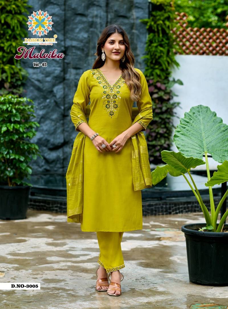 Malvika Vol 3 By Passion Tree Vetican Plain Straight Kurti Pant And Dupatta