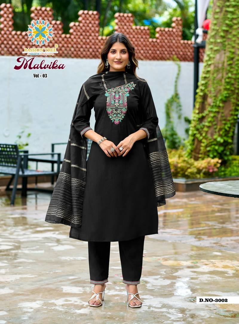 Malvika Vol 3 By Passion Tree Vetican Plain Straight Kurti Pant And Dupatta