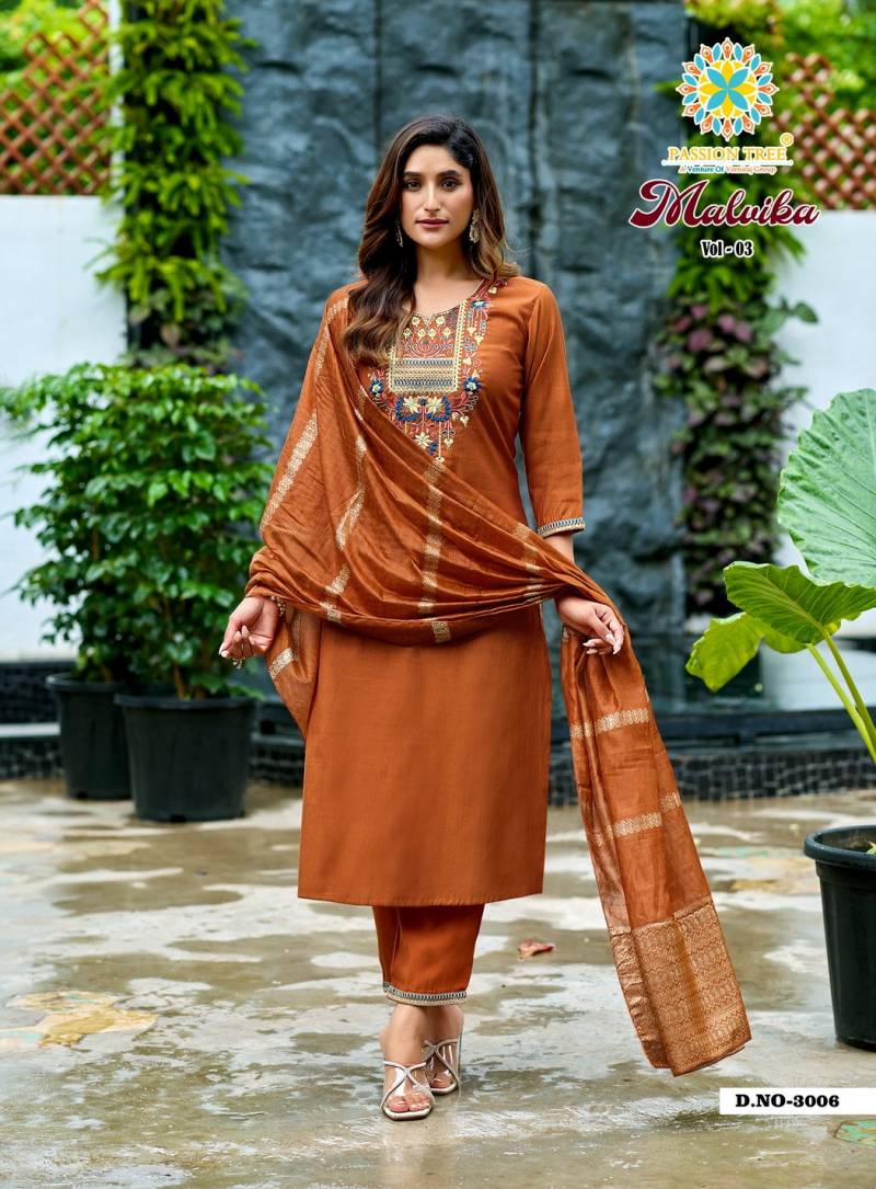 Malvika Vol 3 By Passion Tree Vetican Plain Straight Kurti Pant And Dupatta