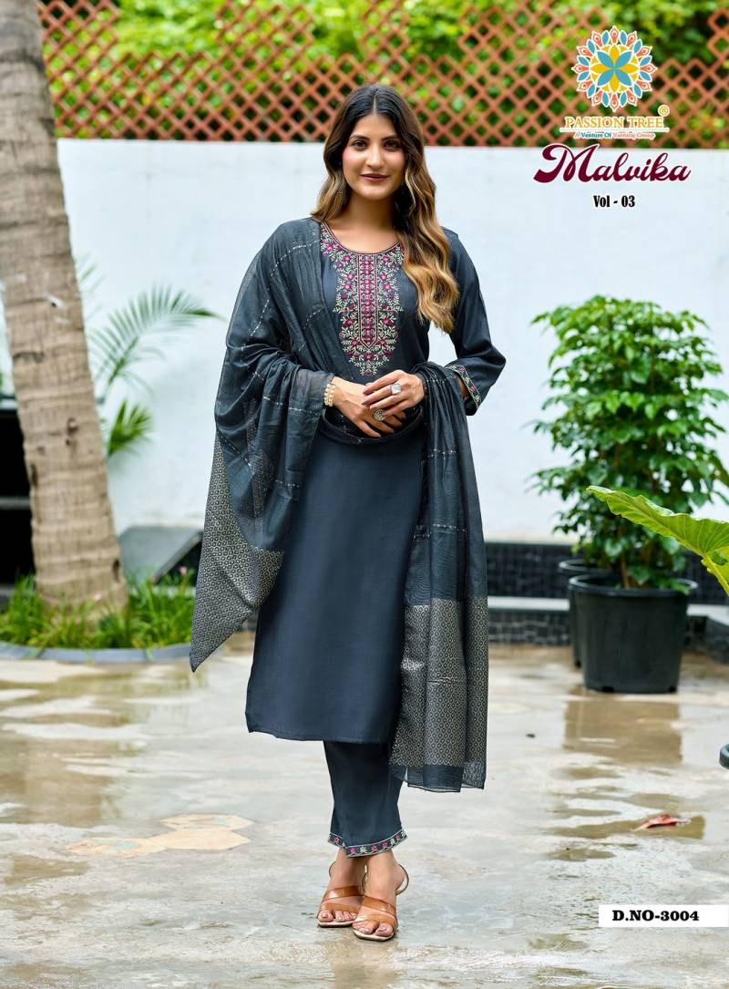 Malvika Vol 3 By Passion Tree Vetican Plain Straight Kurti Pant And Dupatta