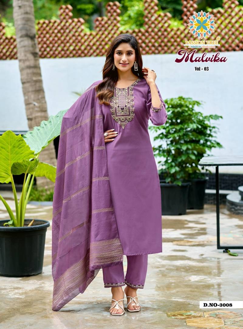 Malvika Vol 3 By Passion Tree Vetican Plain Straight Kurti Pant And Dupatta
