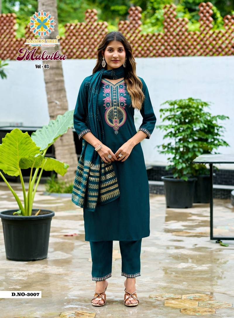 Malvika Vol 3 By Passion Tree Vetican Plain Straight Kurti Pant And Dupatta
