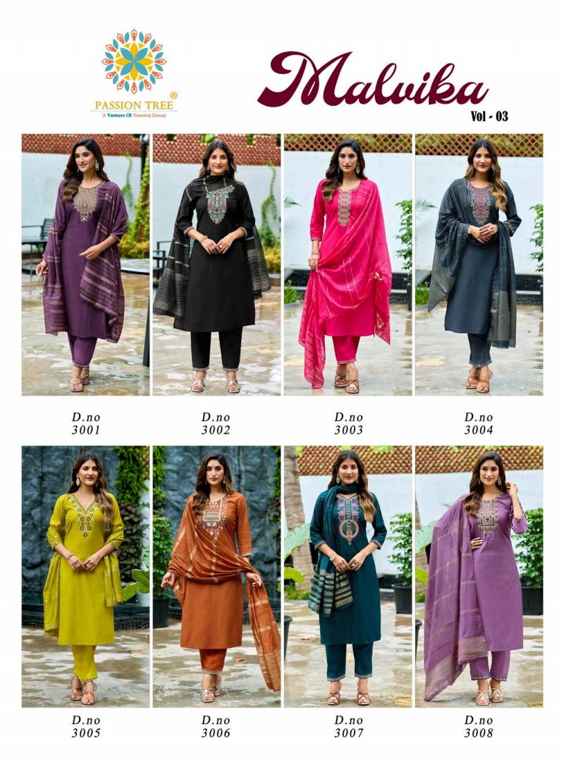 Malvika Vol 3 By Passion Tree Vetican Plain Straight Kurti Pant And Dupatta
