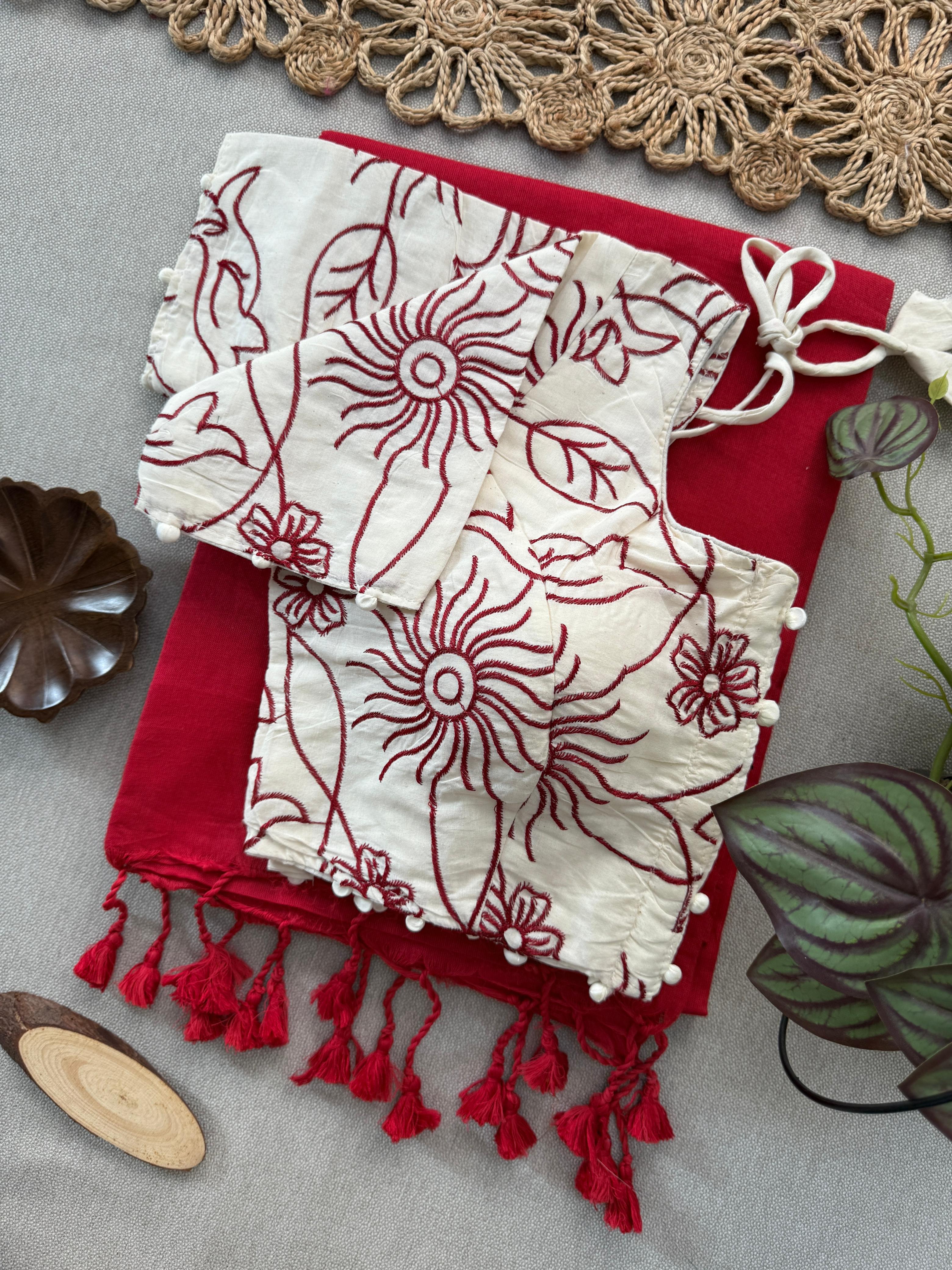 Lekha Cf 170 Khadi Cotton Plain Saree With Heavy Embroidery Blouse