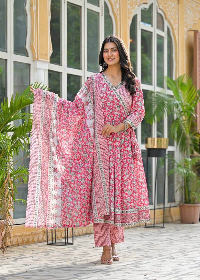Naisha K 328 Cotton Casual Wear Anarkali Kurti Pant And Dupatta