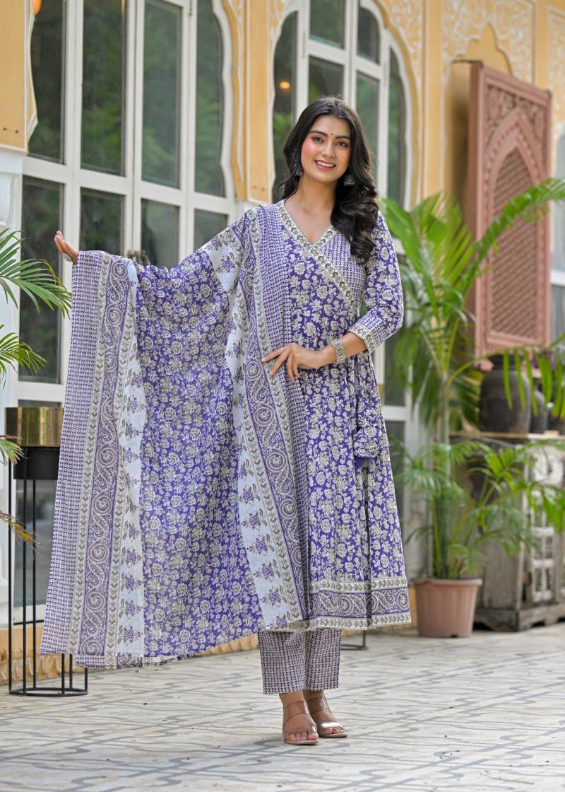 Naisha K 328 Cotton Casual Wear Anarkali Kurti Pant And Dupatta