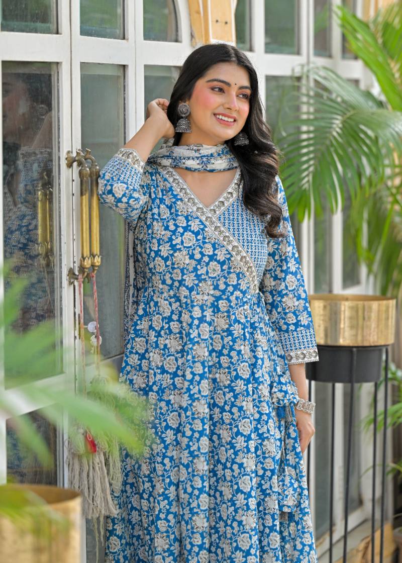 Naisha K 328 Cotton Casual Wear Anarkali Kurti Pant And Dupatta