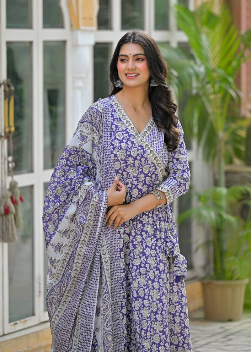 Naisha K 328 Cotton Casual Wear Anarkali Kurti Pant And Dupatta