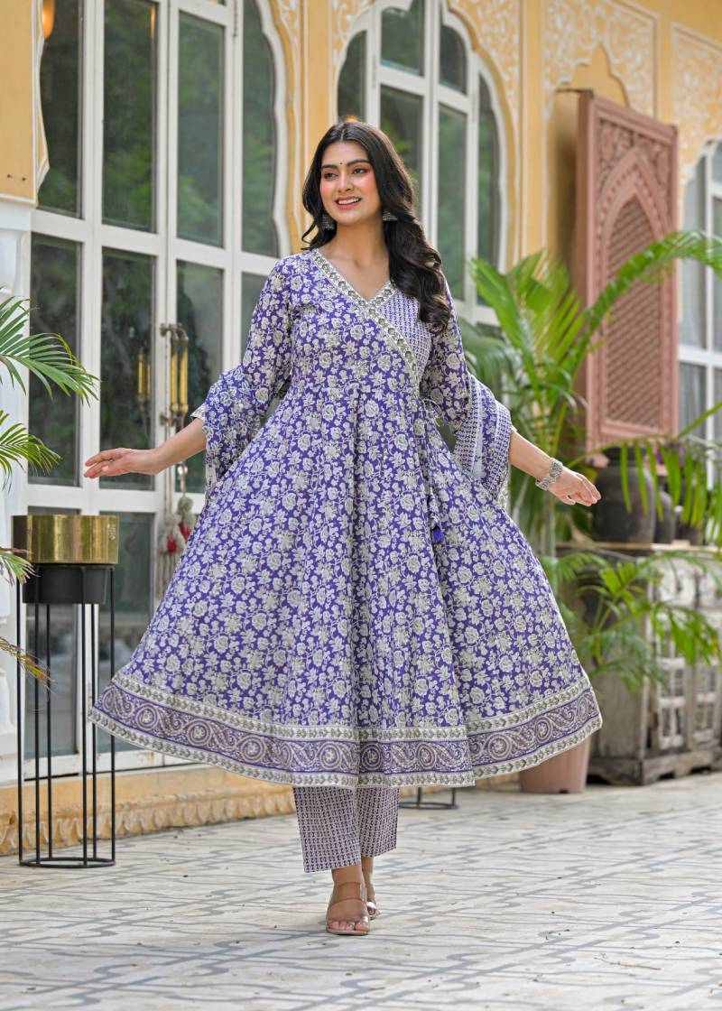 Naisha K 328 Cotton Casual Wear Anarkali Kurti Pant And Dupatta