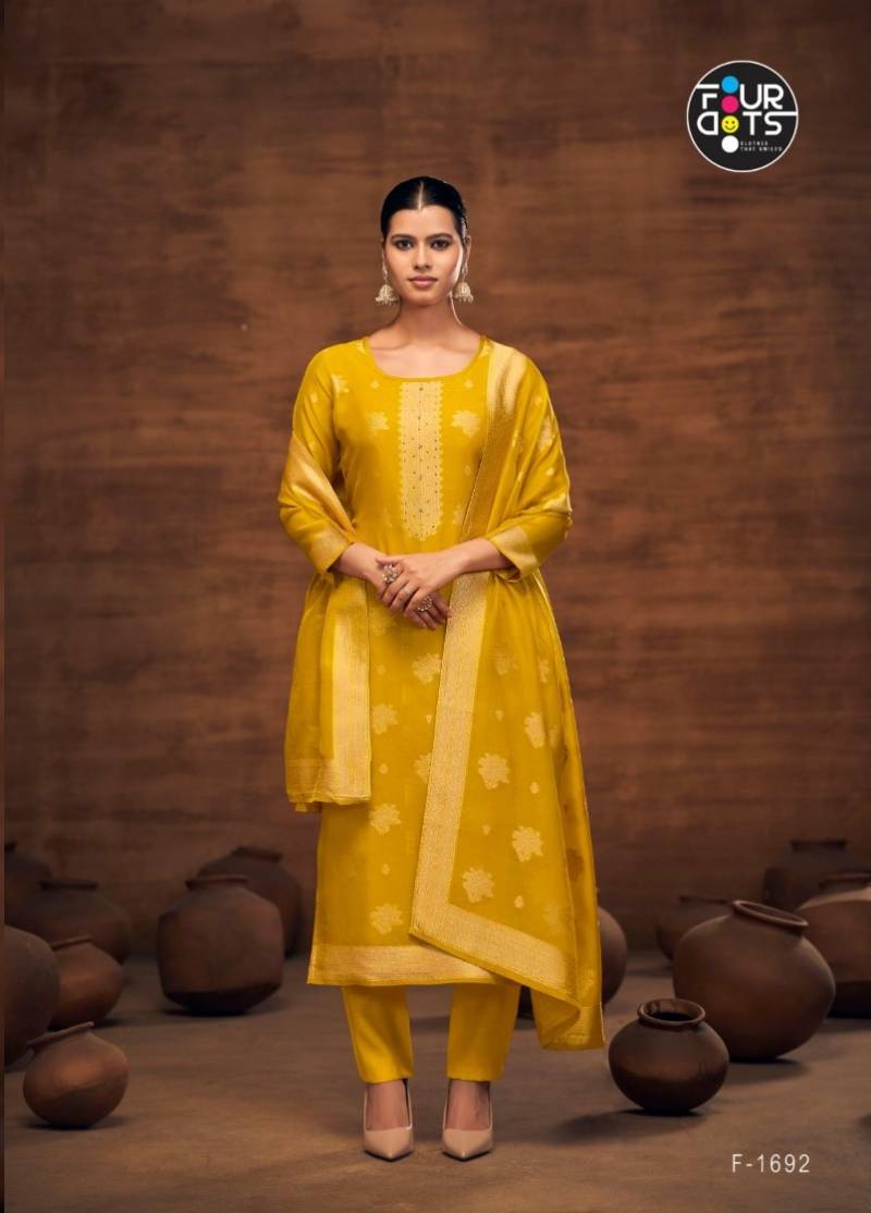 Four Dots Kalaa Organza Silk Handwork Designer Salwar Kameez