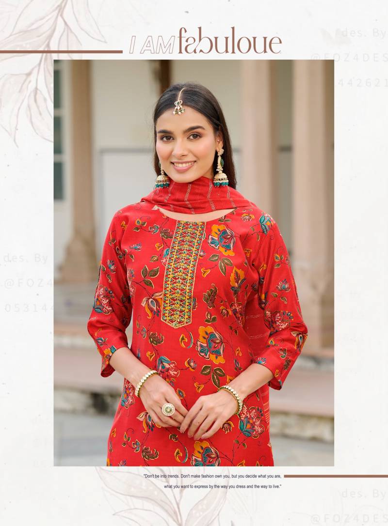 Radhika Sirin Vol 3 Vertican Foil Print Embroidery Kurti Pant Dupatta