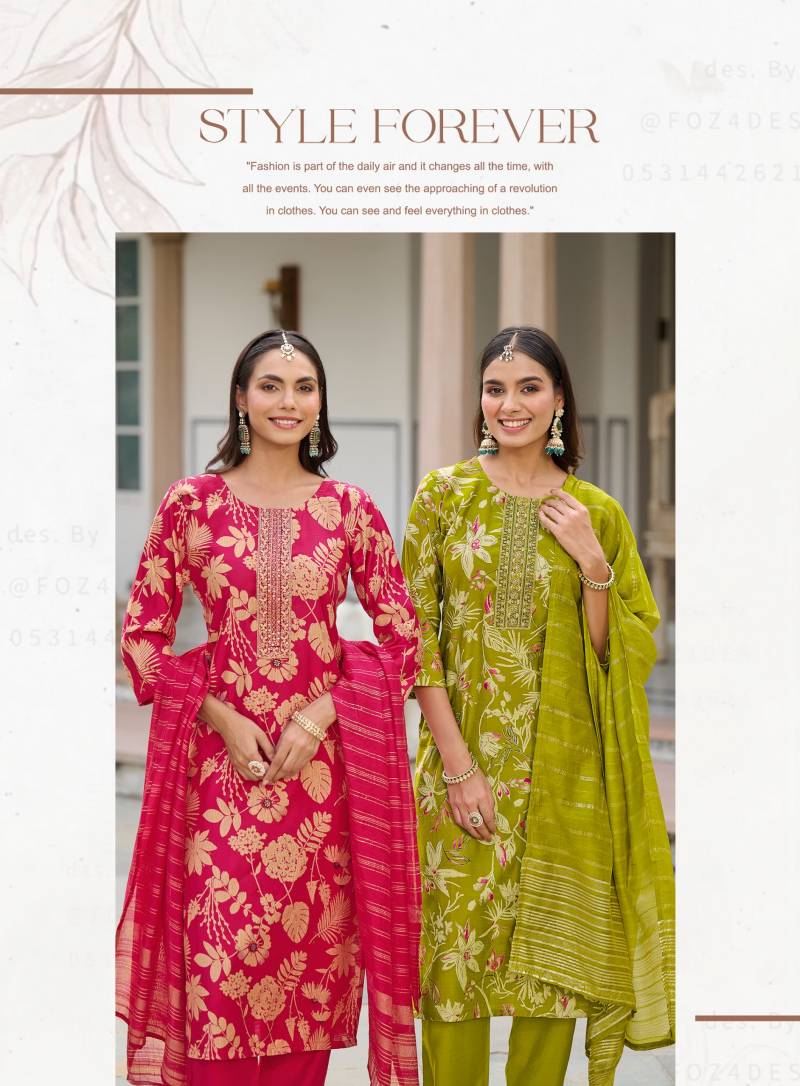 Radhika Sirin Vol 3 Vertican Foil Print Embroidery Kurti Pant Dupatta