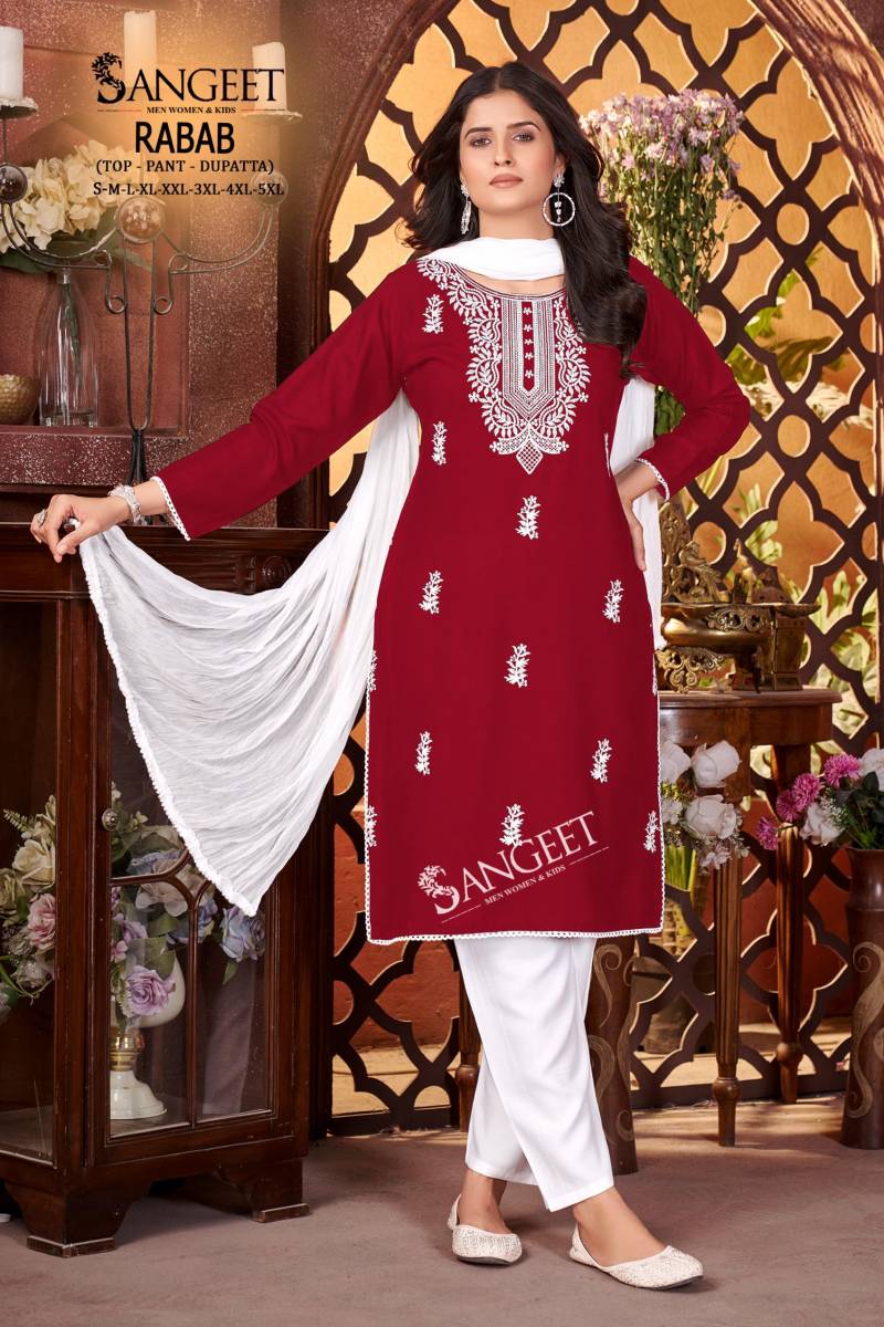 Sangeet Rabab Vol 1 Viscose Rayon Slub Kurti Pant And Dupatta Collection