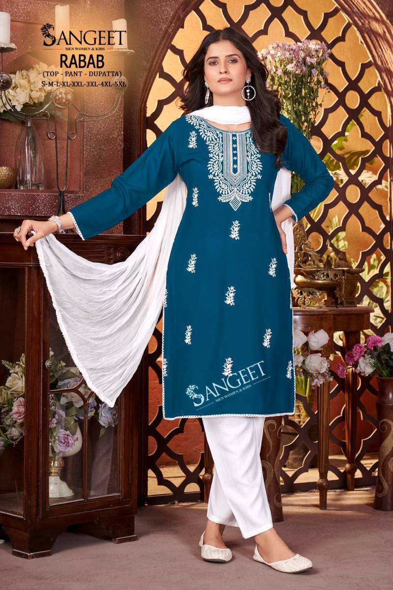Sangeet Rabab Vol 1 Viscose Rayon Slub Kurti Pant And Dupatta Collection