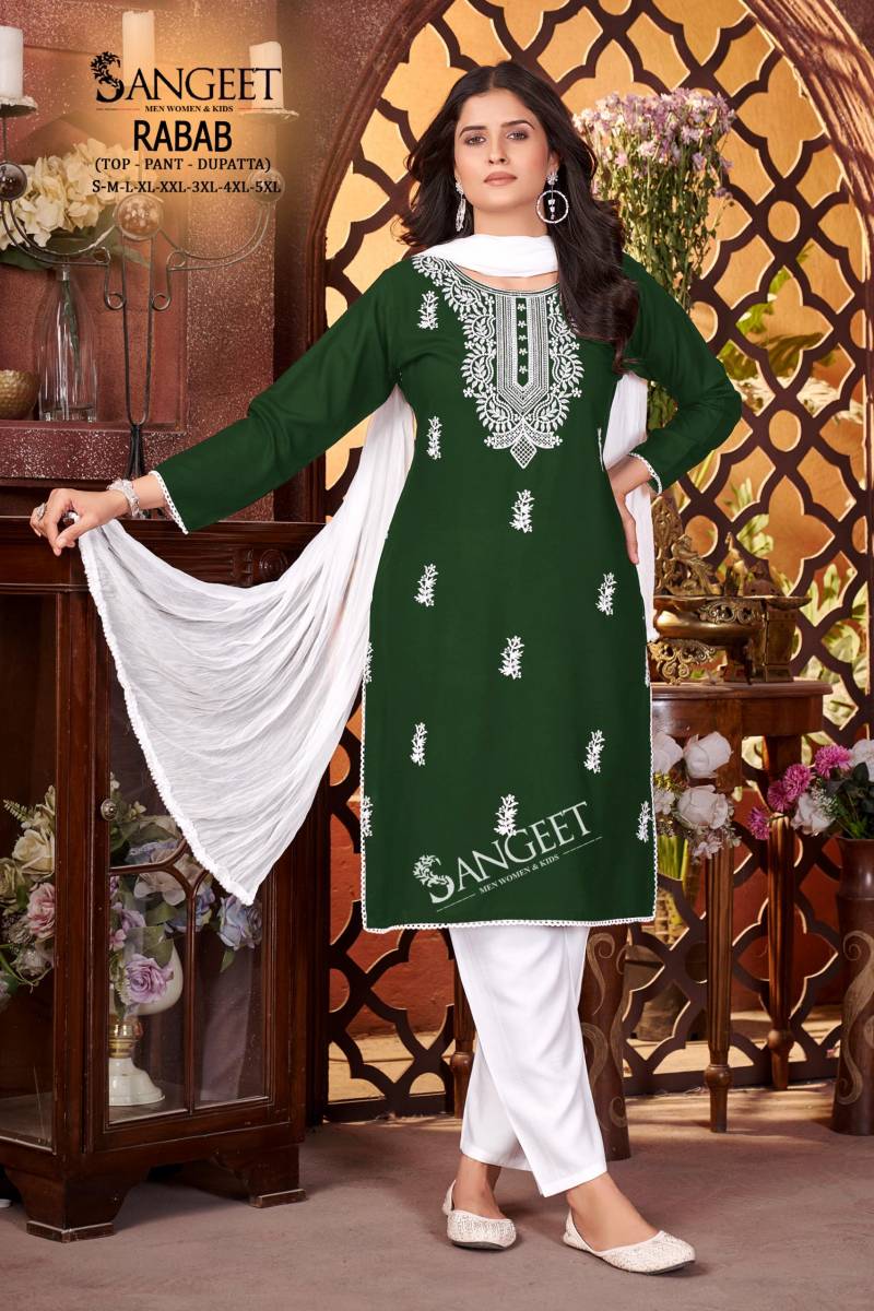 Sangeet Rabab Vol 1 Viscose Rayon Slub Kurti Pant And Dupatta Collection