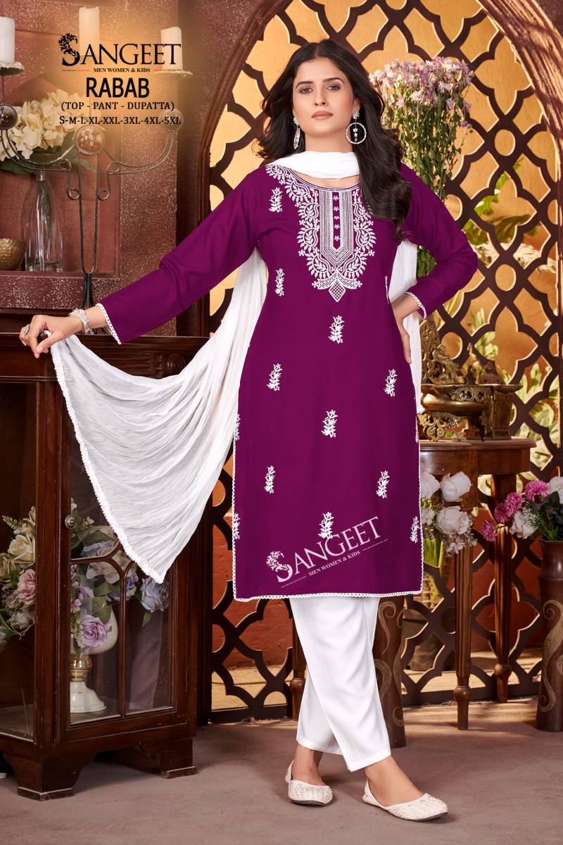 Sangeet Rabab Vol 1 Viscose Rayon Slub Kurti Pant And Dupatta Collection