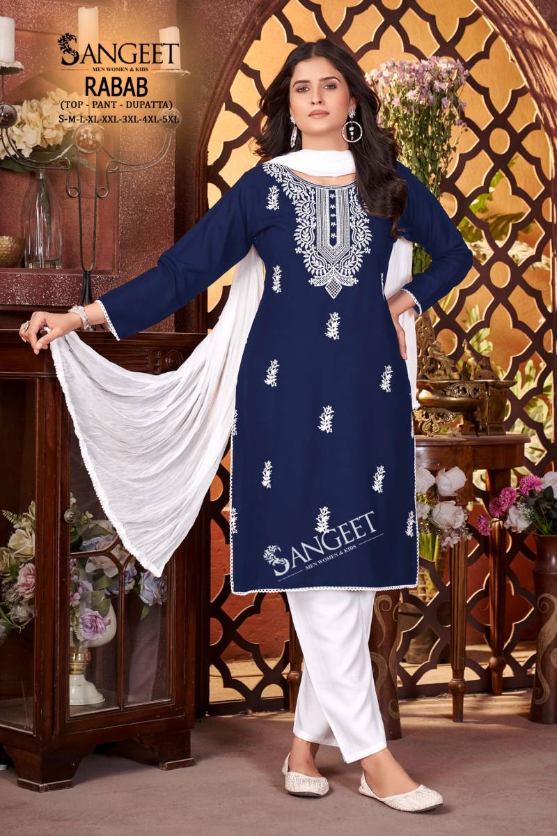 Sangeet Rabab Vol 1 Viscose Rayon Slub Kurti Pant And Dupatta Collection