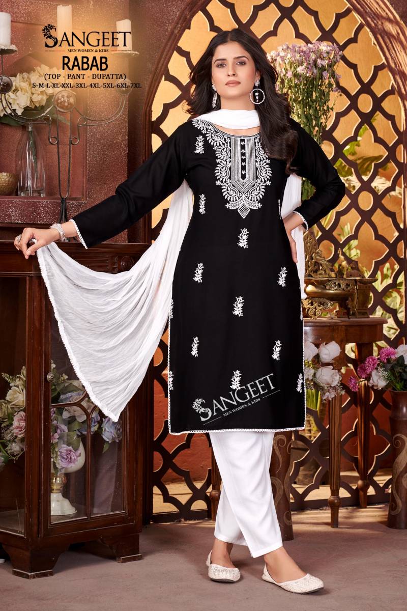Sangeet Rabab Vol 1 Viscose Rayon Slub Kurti Pant And Dupatta Collection